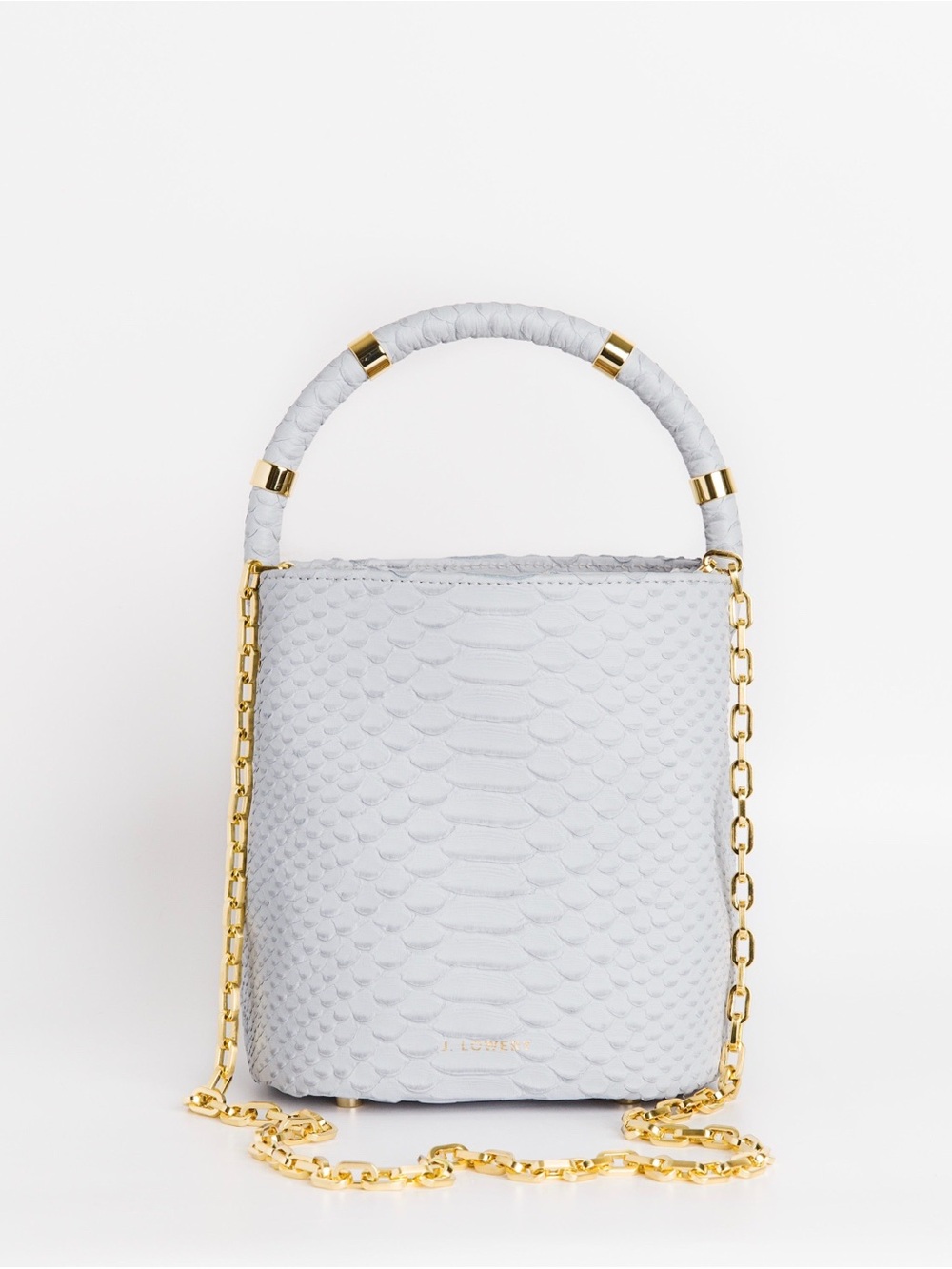 Textured Light Blue Mini Bucket Bag with Gold Chain